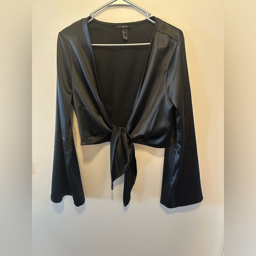 Satin tie jacket top